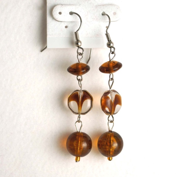 Honey Brown Caramel Clear Swirl Earrings - Picture 1 of 8